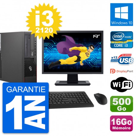PC Fujitsu E700 DT Ecran 19" Intel i3-2120 RAM 16Go Disque 500Go Windows 10 Wifi