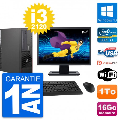 PC Fujitsu E700 DT Ecran 19" Intel i3-2120 RAM 16Go Disque 1To Windows 10 Wifi