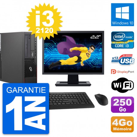 PC Fujitsu E700 DT Ecran 22" Intel i3-2120 RAM 4Go Disque 250Go Windows 10 Wifi