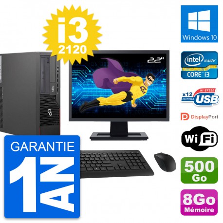 PC Fujitsu E700 DT Ecran 22" Intel i3-2120 RAM 8Go Disque 500Go Windows 10 Wifi