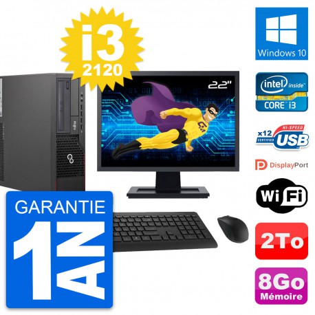 PC Fujitsu E700 DT Ecran 22" Intel i3-2120 RAM 8Go Disque 2To Windows 10 Wifi