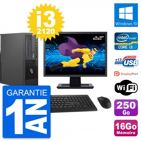 PC Fujitsu E700 DT Ecran 22" Intel i3-2120 RAM 16Go Disque 250Go Windows 10 Wifi