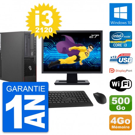 PC Fujitsu E700 DT Ecran 27" Intel i3-2120 RAM 4Go Disque 500Go Windows 10 Wifi