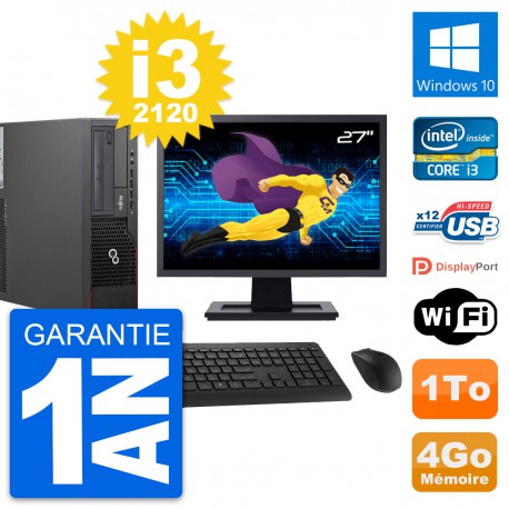 PC Fujitsu E700 DT Ecran 27" Intel i3-2120 RAM 4Go Disque 1To Windows 10 Wifi