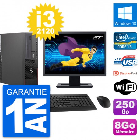 PC Fujitsu E700 DT Ecran 27" Intel i3-2120 RAM 8Go Disque 250Go Windows 10 Wifi