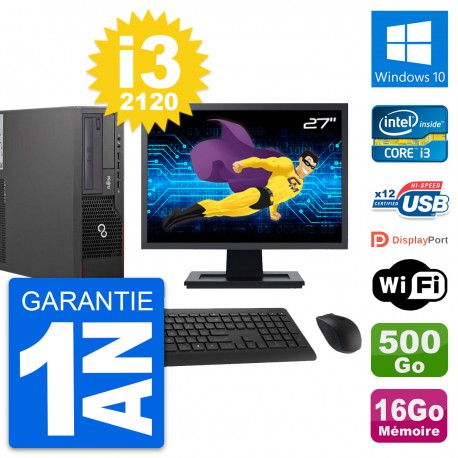 PC Fujitsu E700 DT Ecran 27" Intel i3-2120 RAM 16Go Disque 500Go Windows 10 Wifi