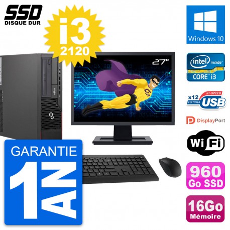 PC Fujitsu E700 E90+ DT Ecran 27" i3-2120 RAM 16Go SSD 960Go Windows 10 Wifi