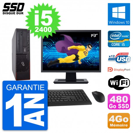 PC Fujitsu E700 E90+ DT Ecran 19" Core i5-2400 RAM 4Go SSD 480Go Windows 10 Wifi