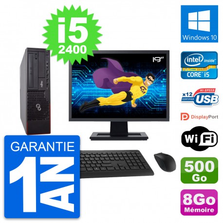 PC Fujitsu E700 DT Ecran 19" Intel i5-2400 RAM 8Go Disque 500Go Windows 10 Wifi