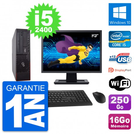 PC Fujitsu E700 DT Ecran 19" Intel i5-2400 RAM 16Go Disque 250Go Windows 10 Wifi