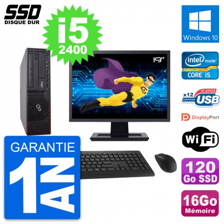 PC Fujitsu E700 E90+ DT Ecran 19" i5-2400 RAM 16Go SSD 120Go Windows 10 Wifi
