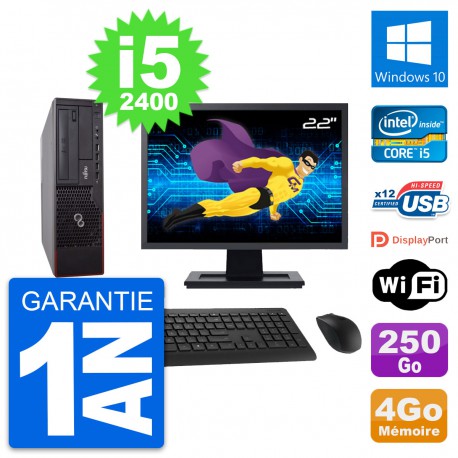 PC Fujitsu E700 DT Ecran 22" Intel i5-2400 RAM 4Go Disque 250Go Windows 10 Wifi