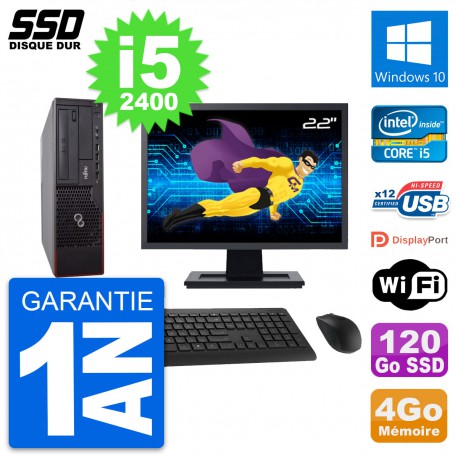 PC Fujitsu E700 E90+ DT Ecran 22" Core i5-2400 RAM 4Go SSD 120Go Windows 10 Wifi