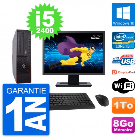 PC Fujitsu E700 DT Ecran 22" Intel i5-2400 RAM 8Go Disque 1To Windows 10 Wifi