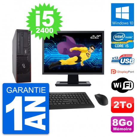 PC Fujitsu E700 DT Ecran 22" Intel i5-2400 RAM 8Go Disque 2To Windows 10 Wifi