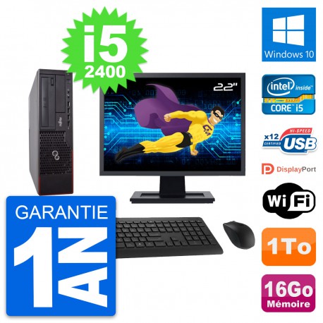 PC Fujitsu E700 DT Ecran 22" Intel i5-2400 RAM 16Go Disque 1To Windows 10 Wifi
