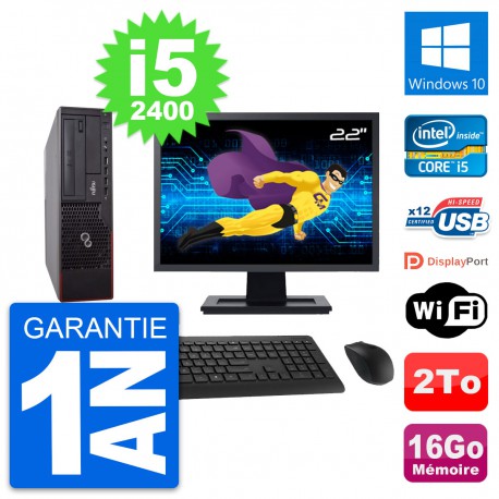 PC Fujitsu E700 DT Ecran 22" Intel i5-2400 RAM 16Go Disque 2To Windows 10 Wifi