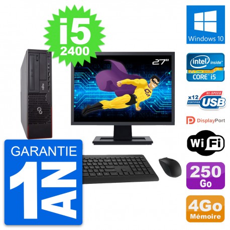 PC Fujitsu E700 DT Ecran 27" Intel i5-2400 RAM 4Go Disque 250Go Windows 10 Wifi