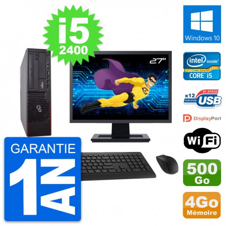 PC Fujitsu E700 DT Ecran 27" Intel i5-2400 RAM 4Go Disque 500Go Windows 10 Wifi