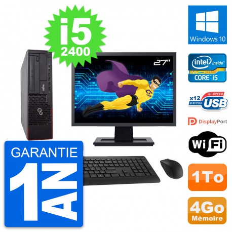 PC Fujitsu E700 DT Ecran 27" Intel i5-2400 RAM 4Go Disque 1To Windows 10 Wifi