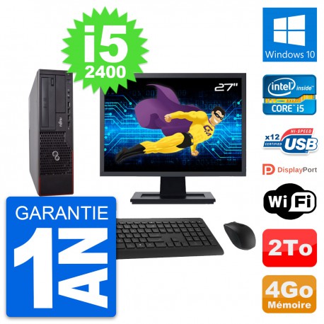 PC Fujitsu E700 DT Ecran 27" Intel i5-2400 RAM 4Go Disque 2To Windows 10 Wifi