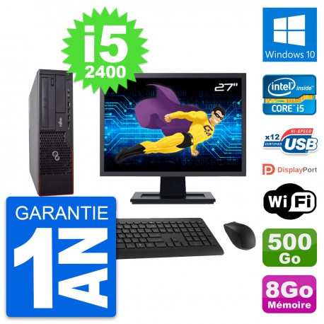 PC Fujitsu E700 DT Ecran 27" Intel i5-2400 RAM 8Go Disque 500Go Windows 10 Wifi
