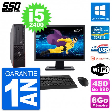 PC Fujitsu E700 E90+ DT Ecran 27" Core i5-2400 RAM 8Go SSD 480Go Windows 10 Wifi