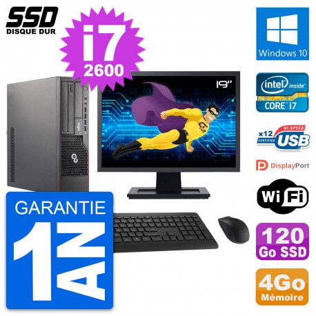 PC Fujitsu E700 E90+ DT Ecran 19" Core i7-2600 RAM 4Go SSD 120Go Windows 10 Wifi