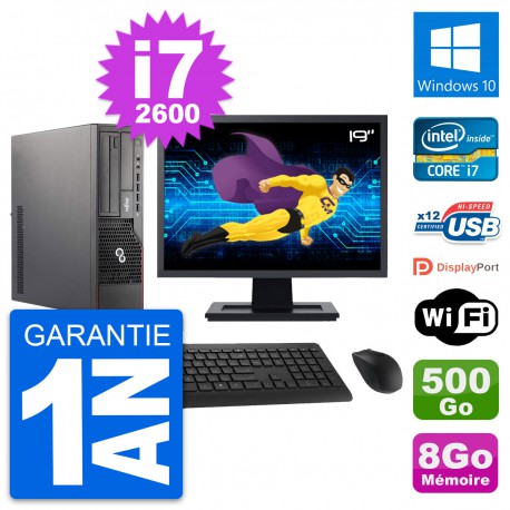 PC Fujitsu E700 DT Ecran 19" Intel i7-2600 RAM 8Go Disque 500Go Windows 10 Wifi
