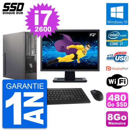 PC Fujitsu E700 E90+ DT Ecran 19" Core i7-2600 RAM 8Go SSD 480Go Windows 10 Wifi