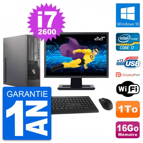PC Fujitsu E700 DT Ecran 22" Intel i7-2600 RAM 16Go Disque 1To Windows 10 Wifi