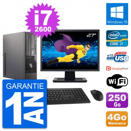 PC Fujitsu E700 DT Ecran 27" Intel i7-2600 RAM 4Go Disque 250Go Windows 10 Wifi