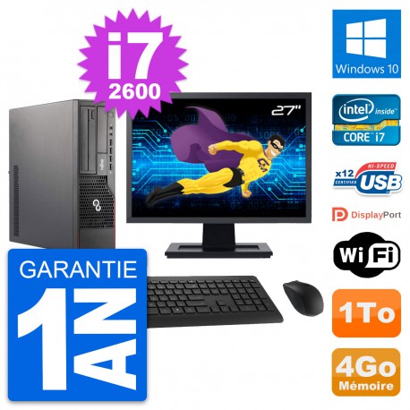 PC Fujitsu E700 DT Ecran 27" Intel i7-2600 RAM 4Go Disque 1To Windows 10 Wifi