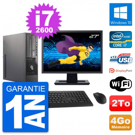 PC Fujitsu E700 DT Ecran 27" Intel i7-2600 RAM 4Go Disque 2To Windows 10 Wifi
