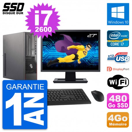 PC Fujitsu E700 E90+ DT Ecran 27" Core i7-2600 RAM 4Go SSD 480Go Windows 10 Wifi