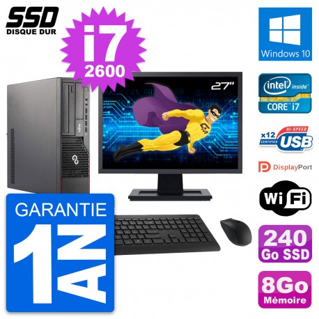 PC Fujitsu E700 E90+ DT Ecran 27" Core i7-2600 RAM 8Go SSD 240Go Windows 10 Wifi