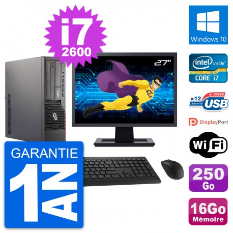 PC Fujitsu E700 DT Ecran 27" Intel i7-2600 RAM 16Go Disque 250Go Windows 10 Wifi