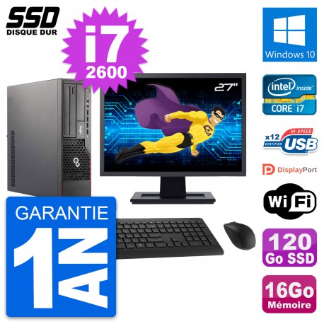PC Fujitsu E700 E90+ DT Ecran 27" i7-2600 RAM 16Go SSD 120Go Windows 10 Wifi