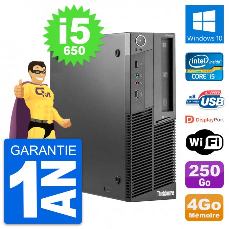 PC Lenovo ThinkCentre M90 SFF Intel i5-650 RAM 4Go Disque 250Go Windows 10 Wifi