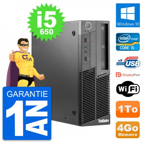 PC Lenovo ThinkCentre M90 SFF Intel i5-650 RAM 4Go Disque 1To Windows 10 Wifi