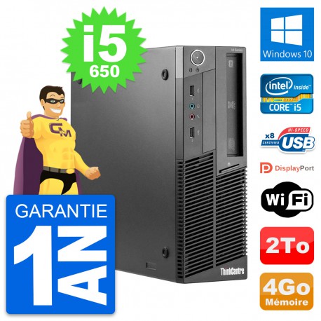 PC Lenovo ThinkCentre M90 SFF Intel i5-650 RAM 4Go Disque 2To Windows 10 Wifi