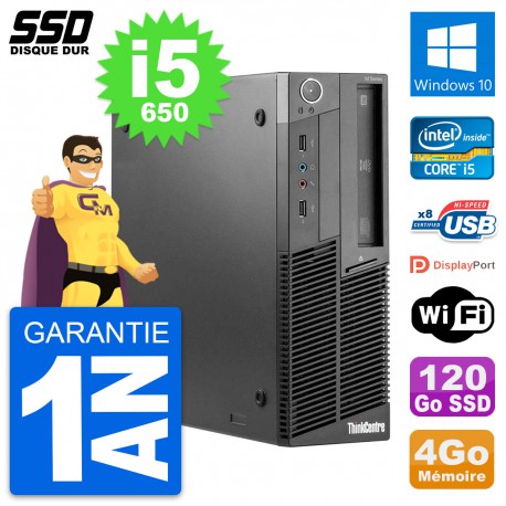 PC Lenovo ThinkCentre M90 SFF Intel i5-650 RAM 4Go SSD 120Go Windows 10 Wifi