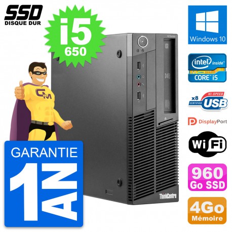 PC Lenovo ThinkCentre M90 SFF Intel i5-650 RAM 4Go SSD 960Go Windows 10 Wifi