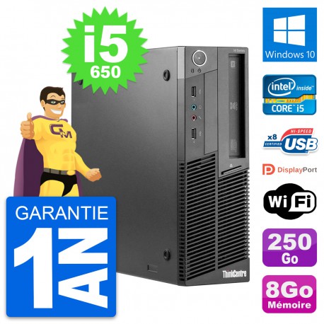 PC Lenovo ThinkCentre M90 SFF Intel i5-650 RAM 8Go Disque 250Go Windows 10 Wifi