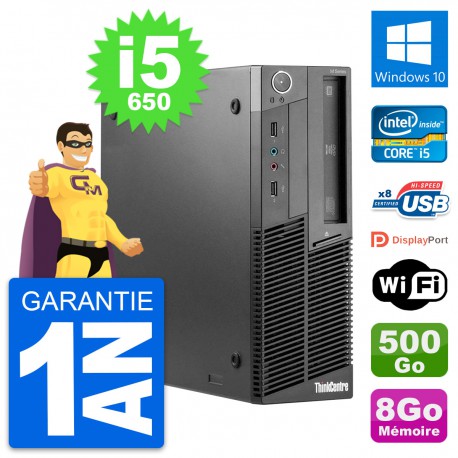 PC Lenovo ThinkCentre M90 SFF Intel i5-650 RAM 8Go Disque 500Go Windows 10 Wifi