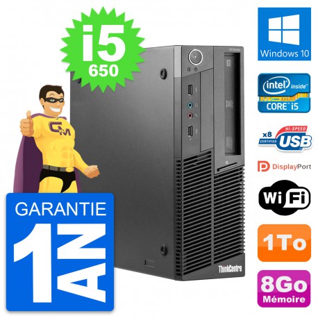 PC Lenovo ThinkCentre M90 SFF Intel i5-650 RAM 8Go Disque 1To Windows 10 Wifi
