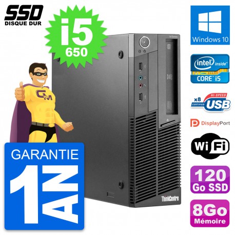 PC Lenovo ThinkCentre M90 SFF Intel i5-650 RAM 8Go SSD 120Go Windows 10 Wifi