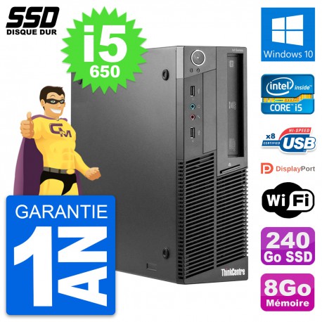 PC Lenovo ThinkCentre M90 SFF Intel i5-650 RAM 8Go SSD 240Go Windows 10 Wifi