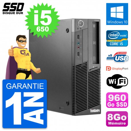 PC Lenovo ThinkCentre M90 SFF Intel i5-650 RAM 8Go SSD 960Go Windows 10 Wifi