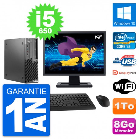 PC Lenovo M90 SFF Ecran 19" Intel Core i5-650 RAM 8Go Disque 1To Windows 10 Wifi
